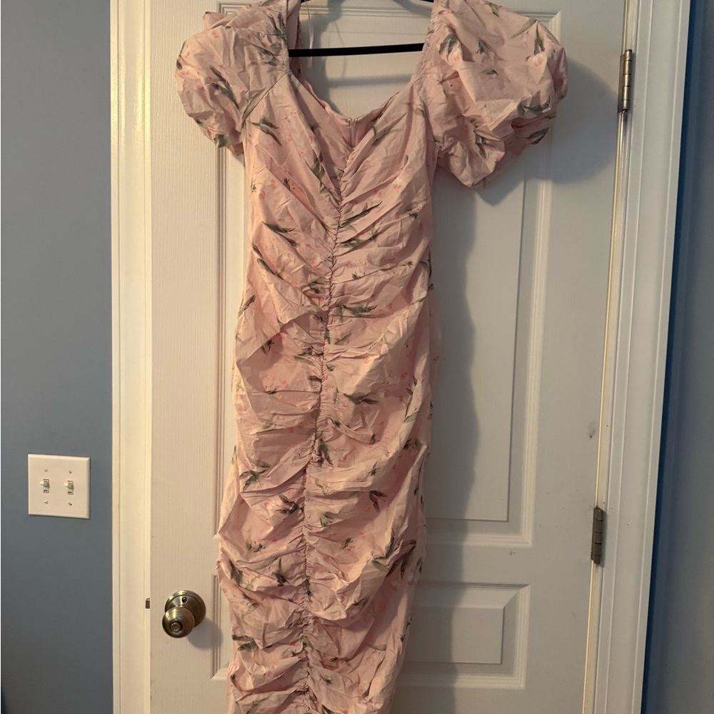 Pink Sweetheart Neck Ruched Midi Dress for Weddings
